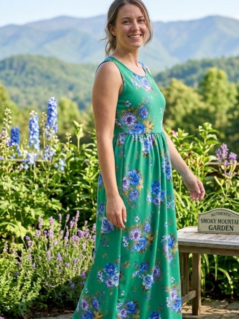 Maxi Floral You & Me, Green Dress, No Mangas, Size XL